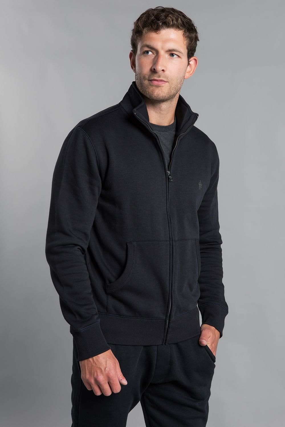 French Connection Men's Navy Cotton Blend Funnel Neck Zip Jumper