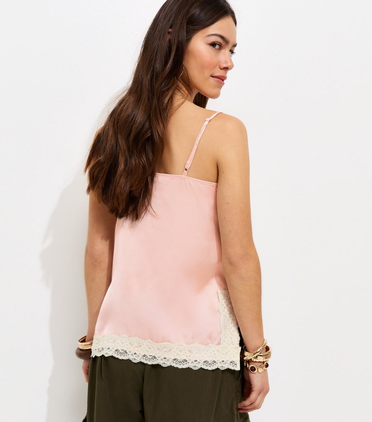 New Look Women's Petite Pink Satin Lace Trim Cami Top New Look - 4