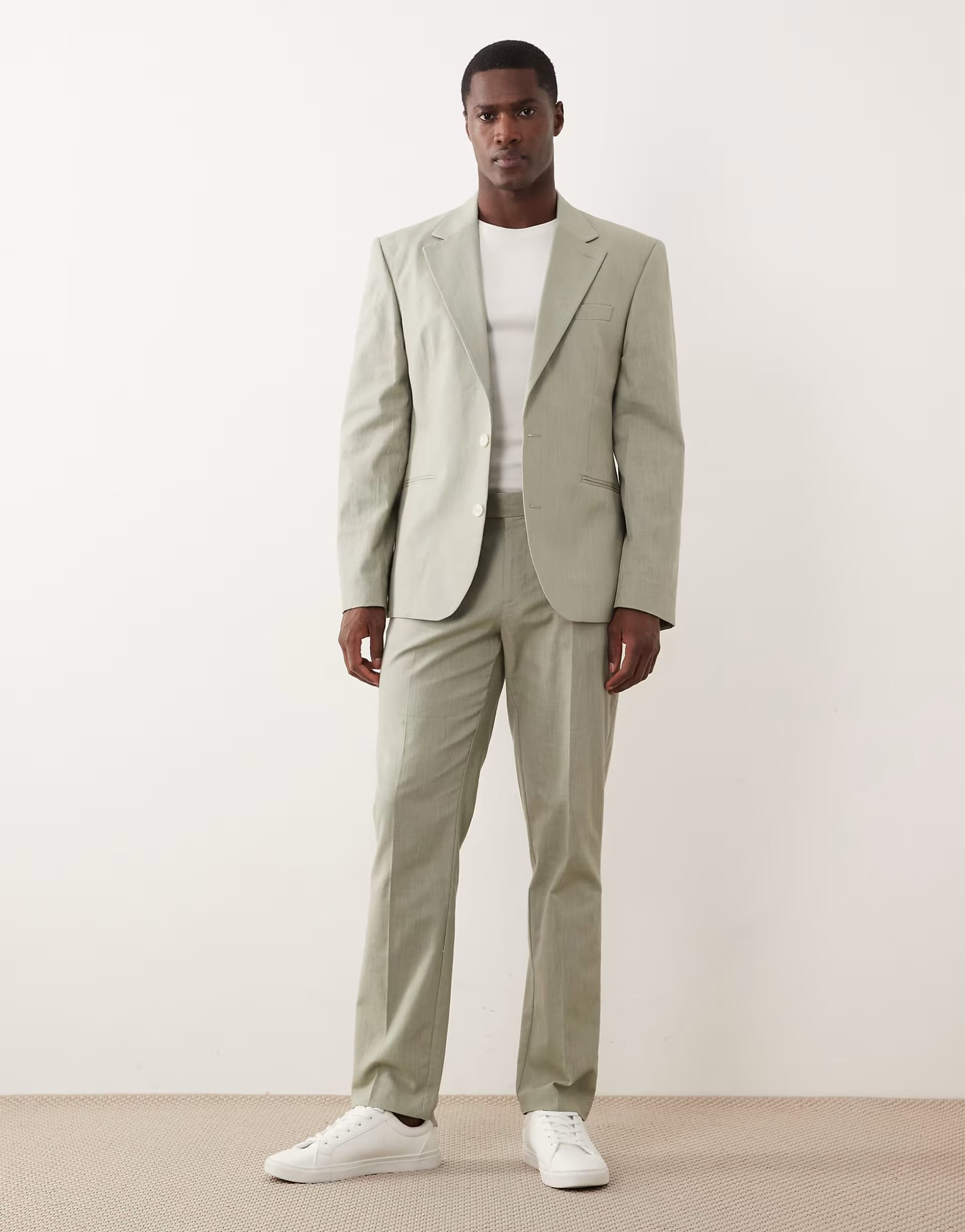 ASOS ASOS DESIGN 100% cotton linen look slim suit trousers in light green