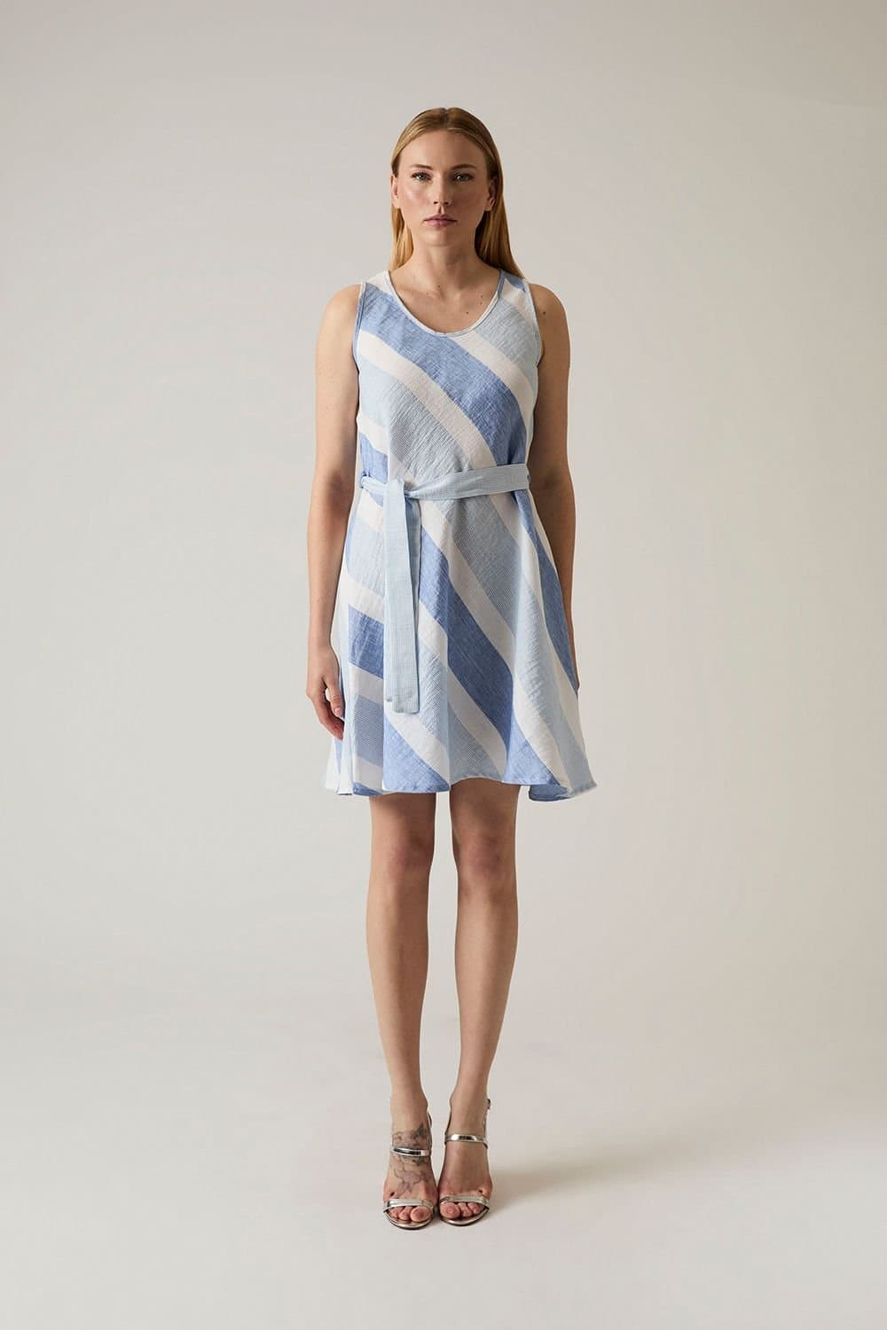 James Lakeland James Lakeland Women's Striped Sleeveless Dress in Pale Blue