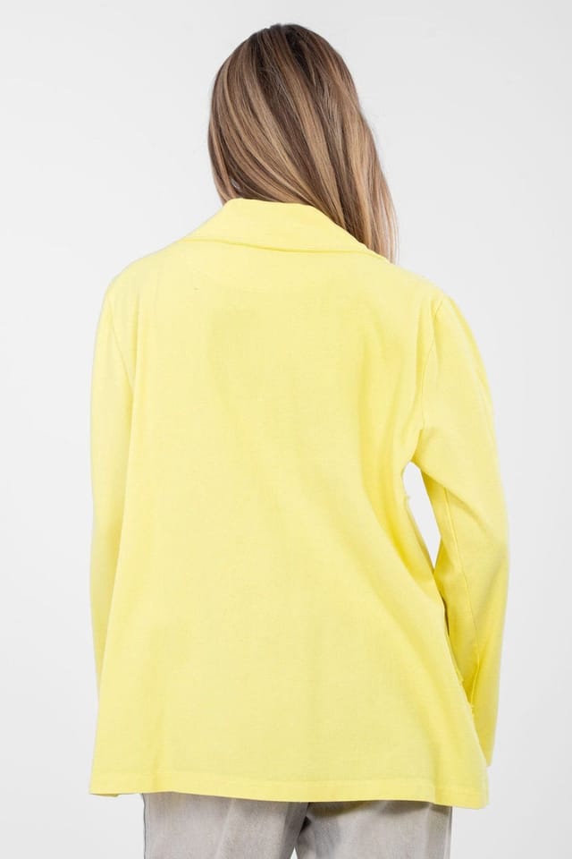 Love Lace Love Lace Women's Embroidered Denim Casual Blazer with Pockets in Yellow - 3