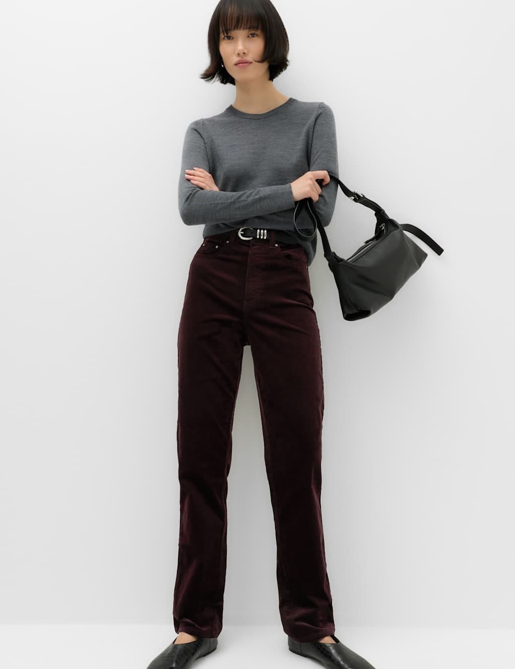 Marks & Spencer M&S Cord Straight Leg Trousers Claret - 1