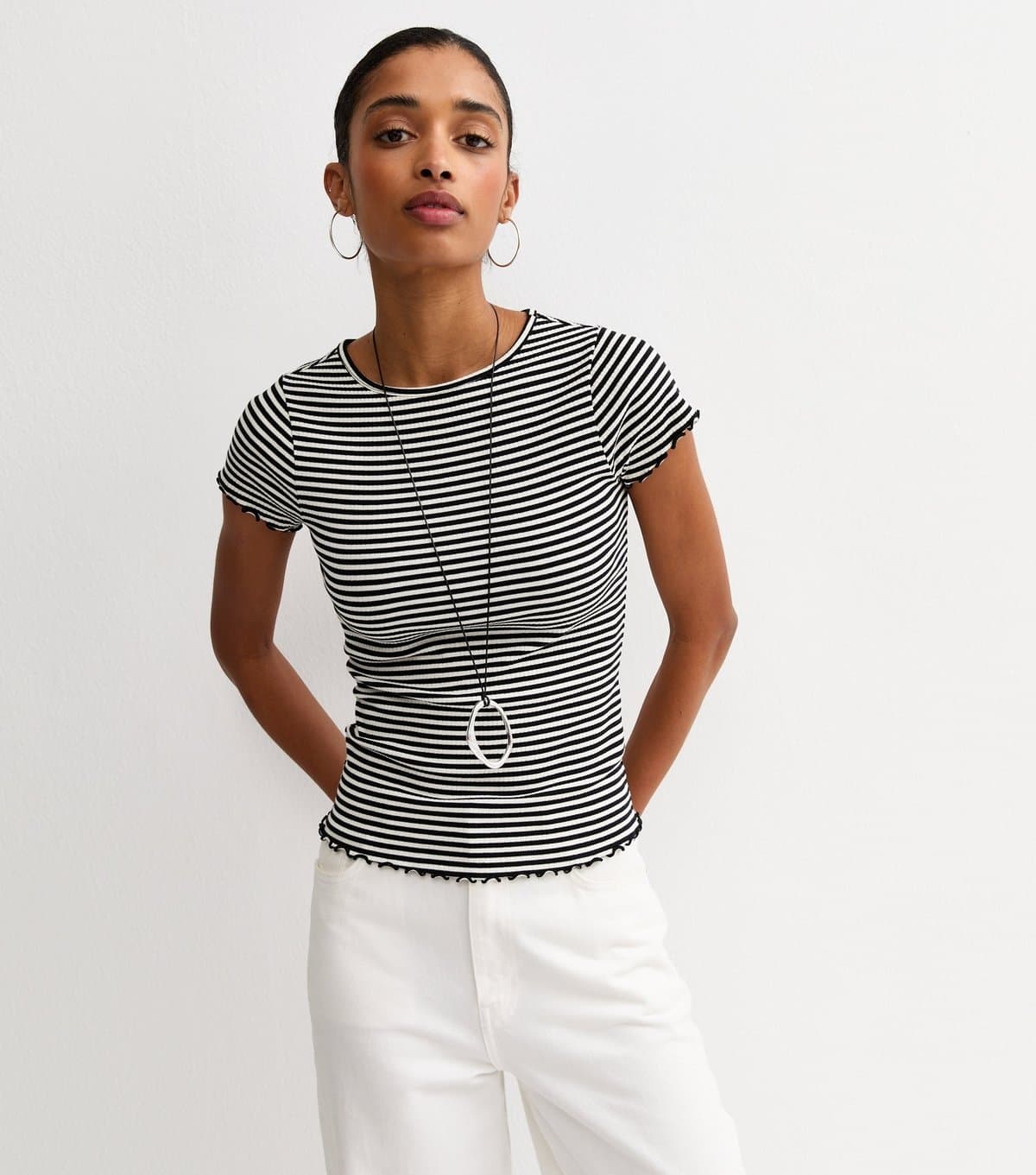 New Look Women's Black Striped Babylock T-Shirt New Look