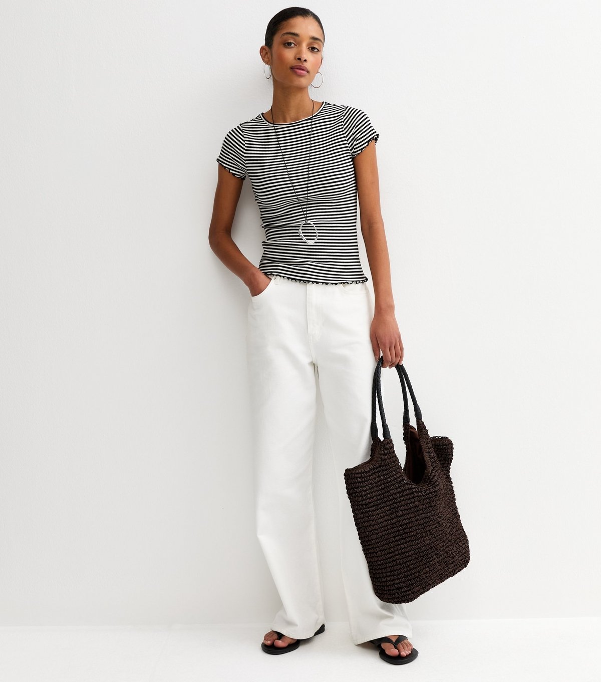 New Look Women's Black Striped Babylock T-Shirt New Look - 2