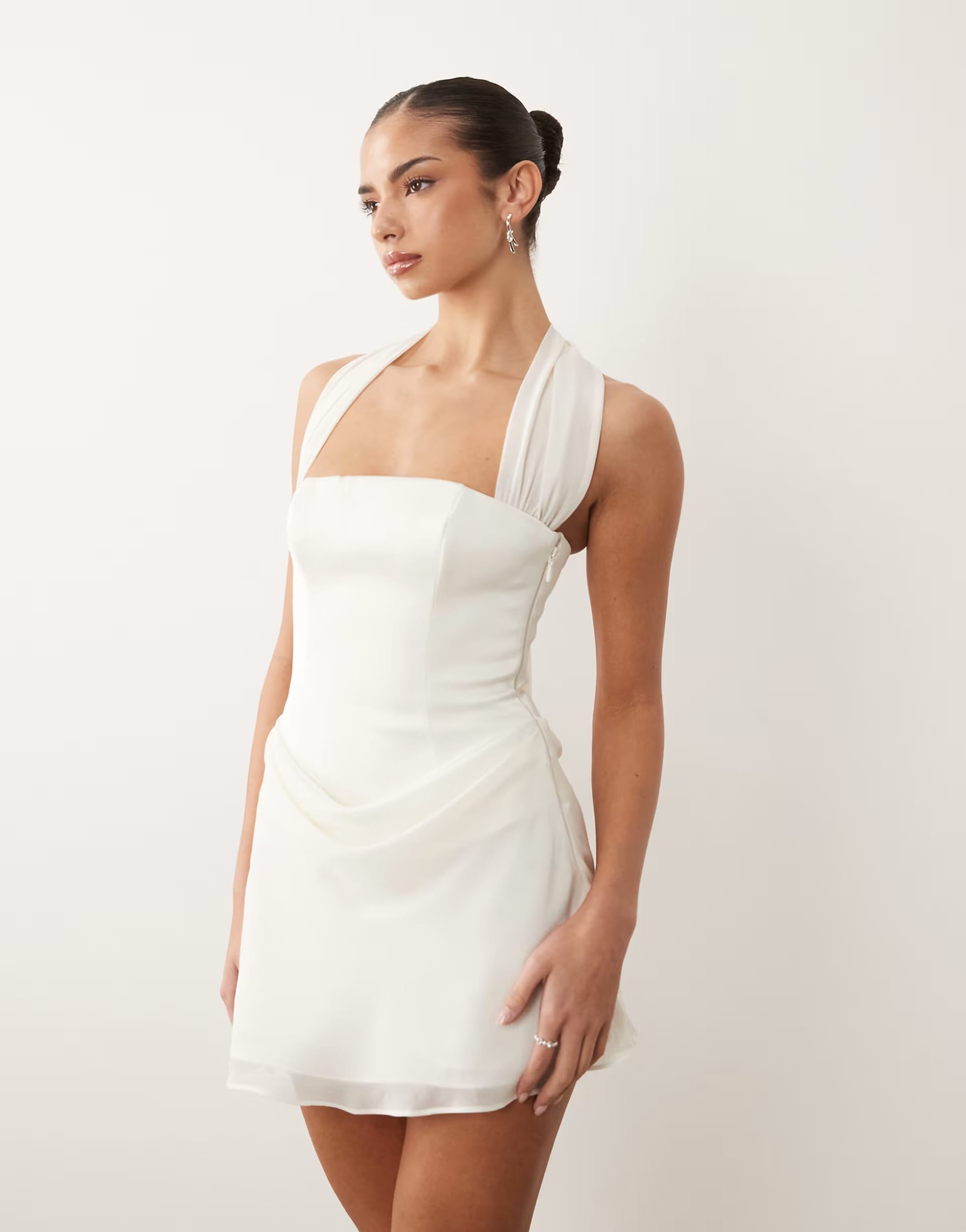 ASOS Ivory Satin Halter Neck Corset Chiffon Skirt Mini Dress