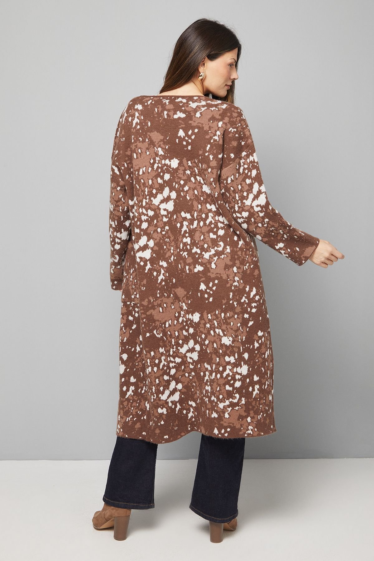 Wallis Wallis Women's Animal Jacquard Collarless Cardigan in Brown - 3