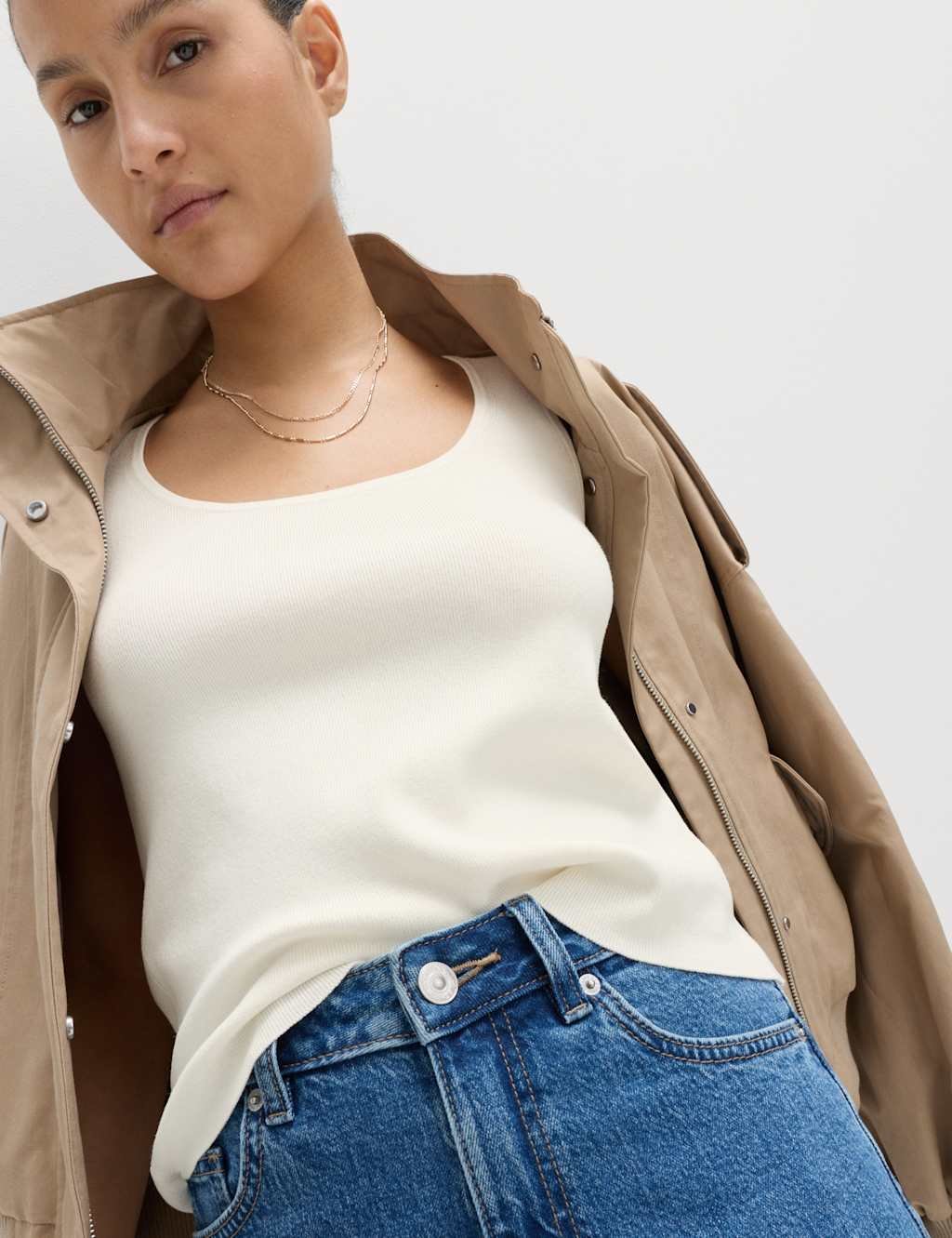 Marks & Spencer M&S Square Neck Slim Fit Knitted Vest Ivory - 4