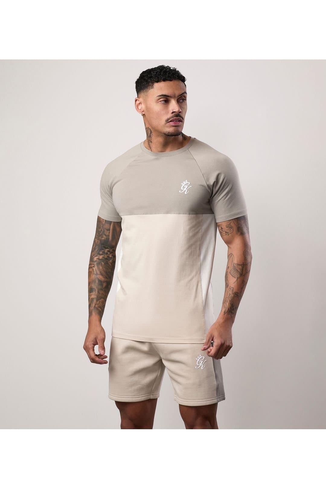 Gym King GYM KING Men's Contrast Panel Tee Taupe/ Light Stone/ White in Grey