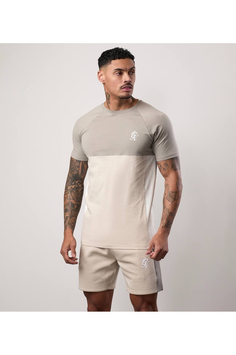 Gym King GYM KING Men's Contrast Panel Tee Taupe/ Light Stone/ White in Grey - 2