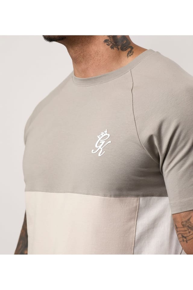 Gym King GYM KING Men's Contrast Panel Tee Taupe/ Light Stone/ White in Grey - 2