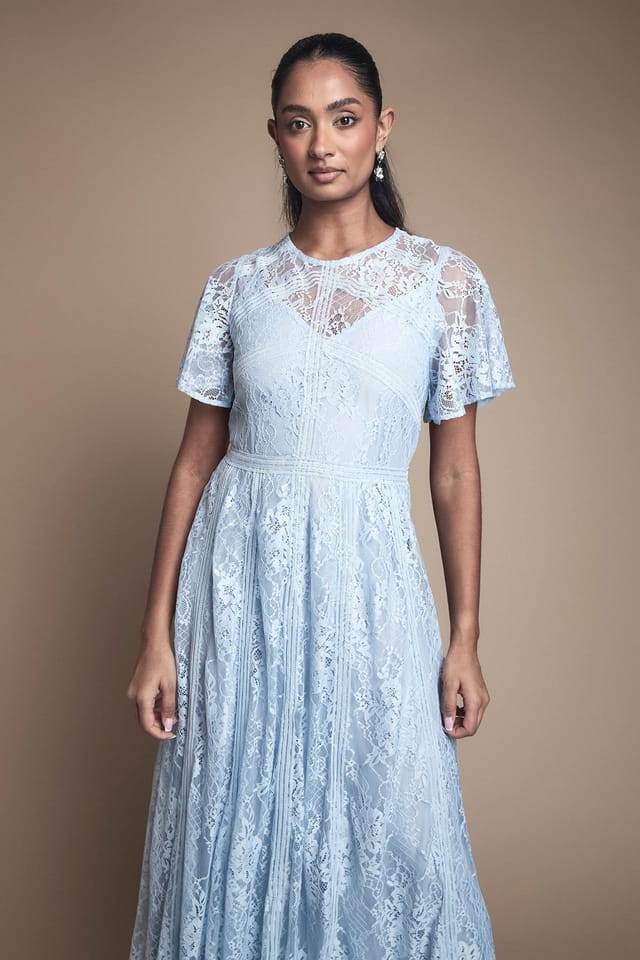 Oasis Oasis Women's Angel Sleeve Lace Bridesmaid Dress in Light Blue - 2