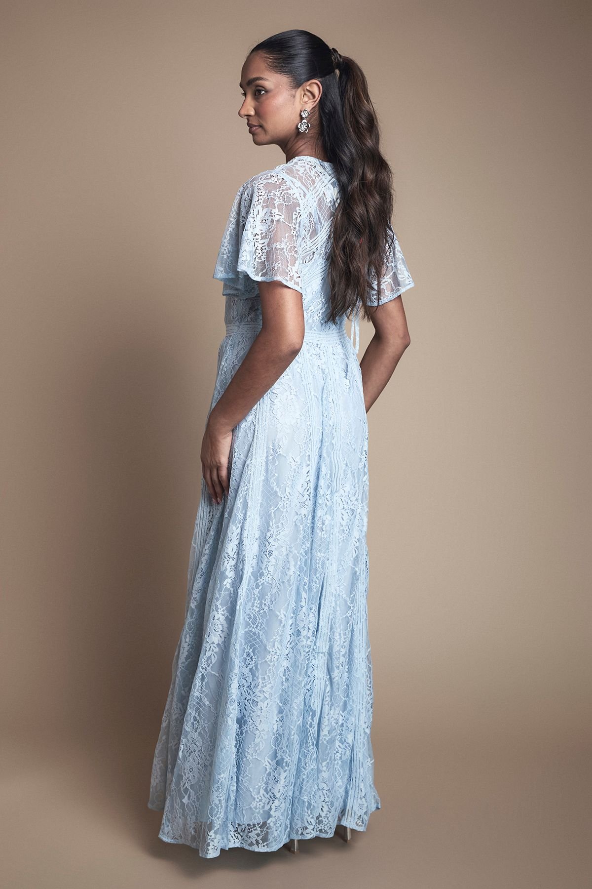 Oasis Oasis Women's Angel Sleeve Lace Bridesmaid Dress in Light Blue - 3