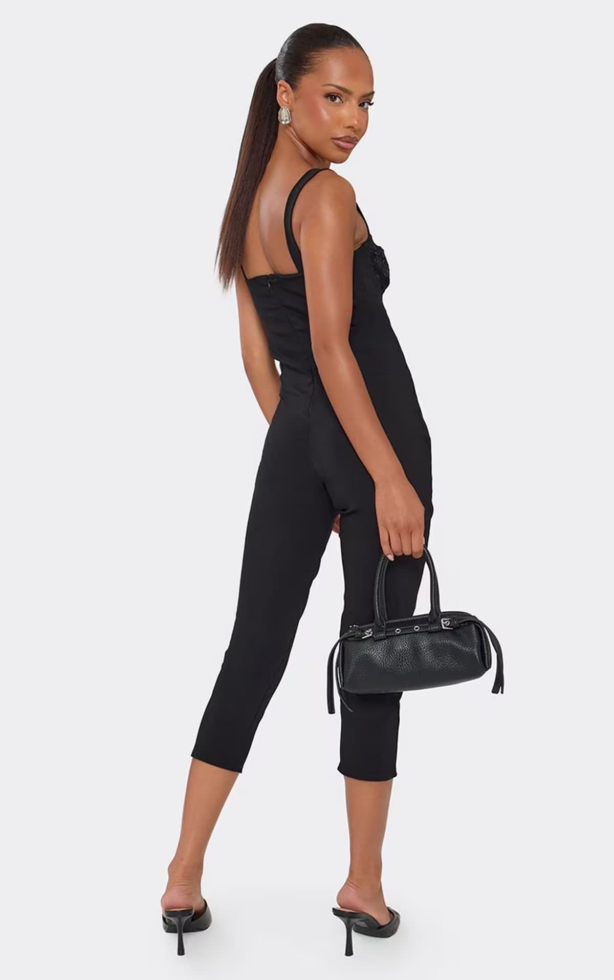 EGO Strappy Lace Bust Capri Jumpsuit In Black, Women's Size UK 6