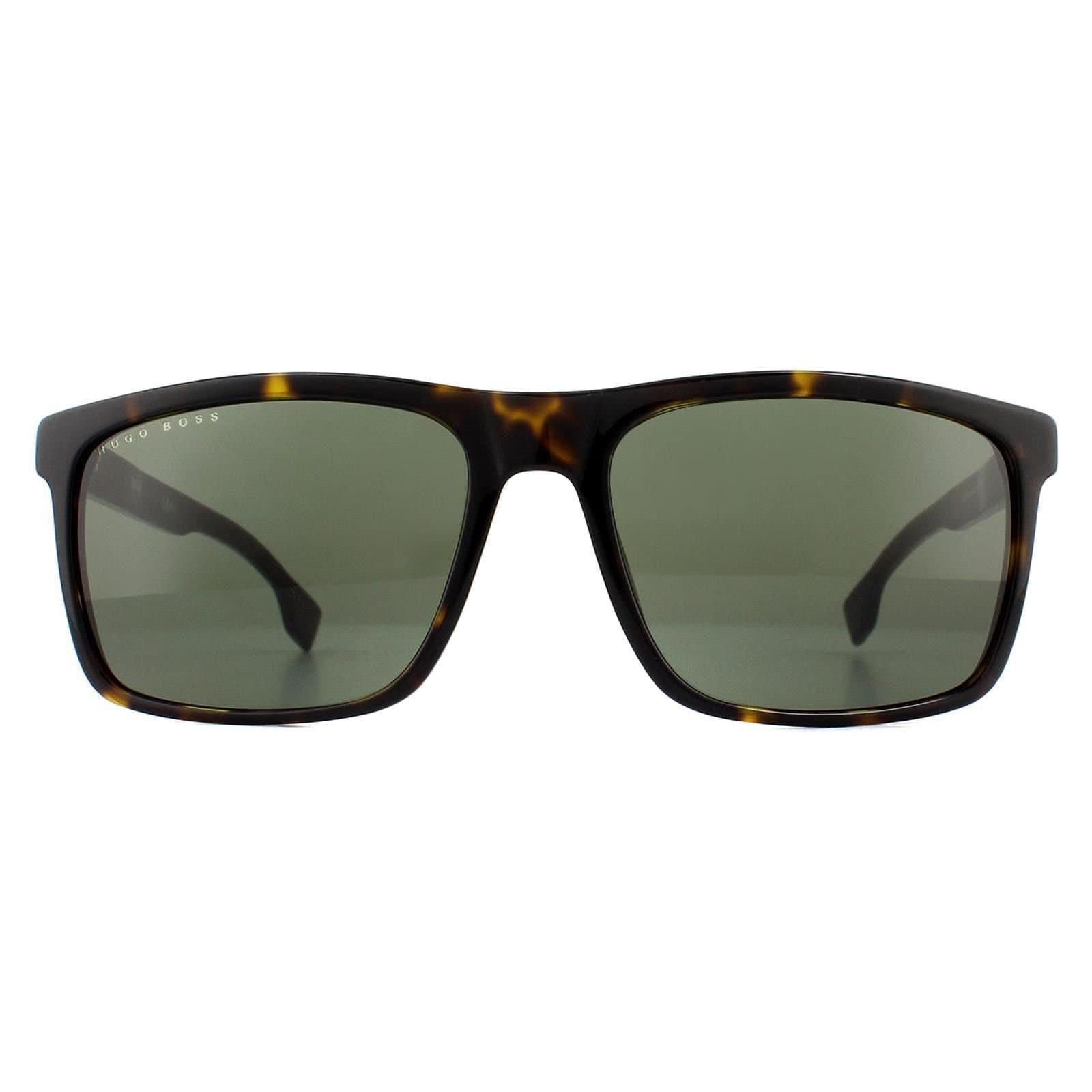 Hugo Boss Hugo Boss Men's Rectangle Dark Havana Green Sunglasses in Brown