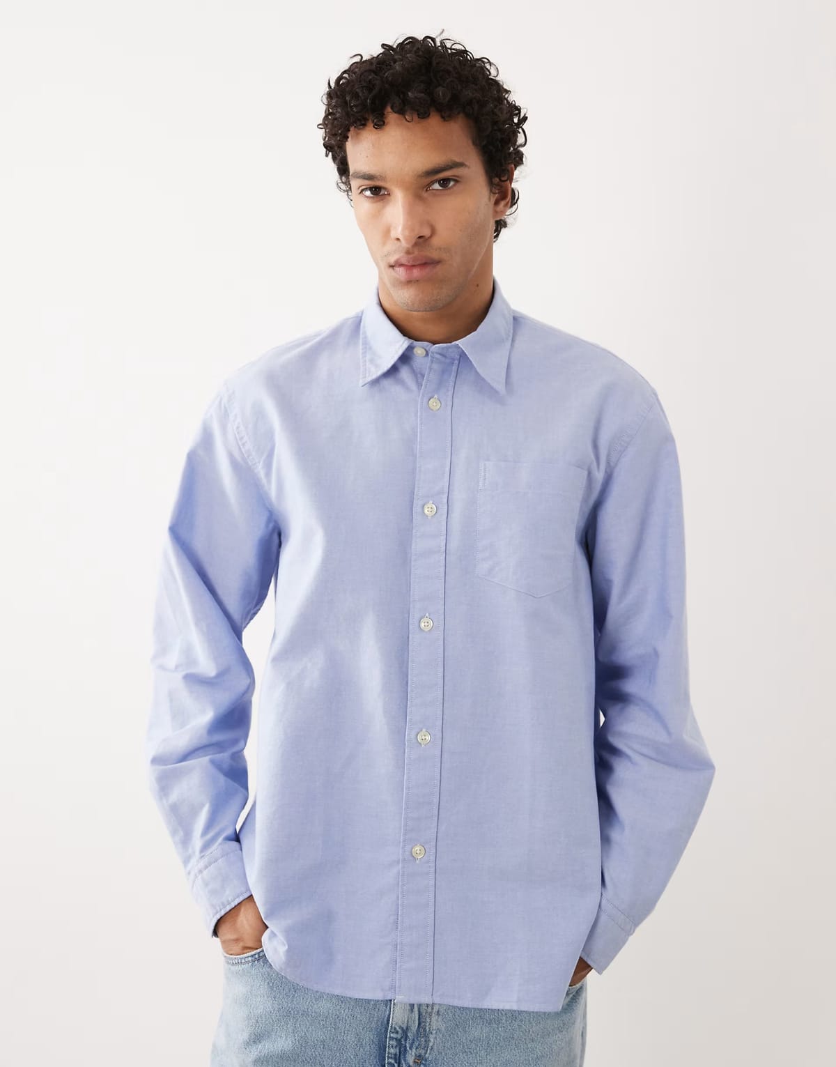 ASOS Selected 100% cotton long sleeve shirt in light blue - 1