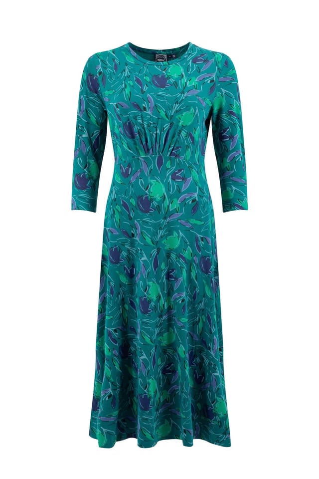 Weird Fish Weird Fish Women's Felicity Printed Jersey Midi Dress in Bottle Green - 2
