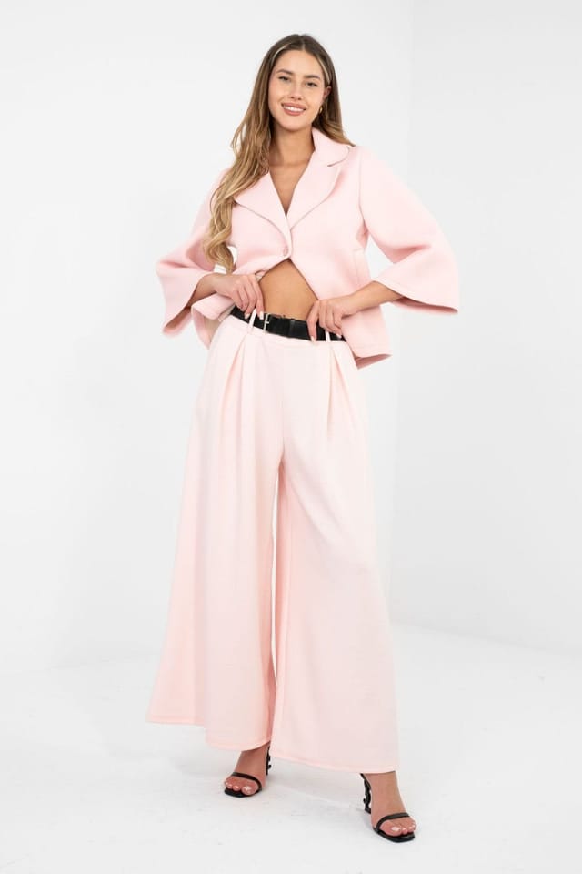 Love Lace Love Lace Women's Elegant Palazzo Sweatpants with Waist Belt in Pink - 2