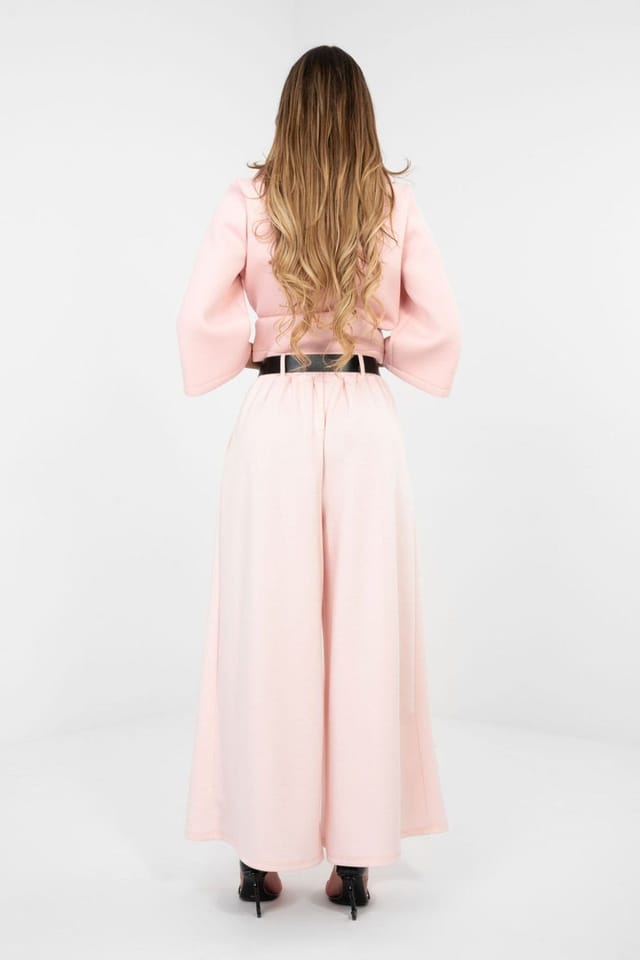 Love Lace Love Lace Women's Elegant Palazzo Sweatpants with Waist Belt in Pink - 3