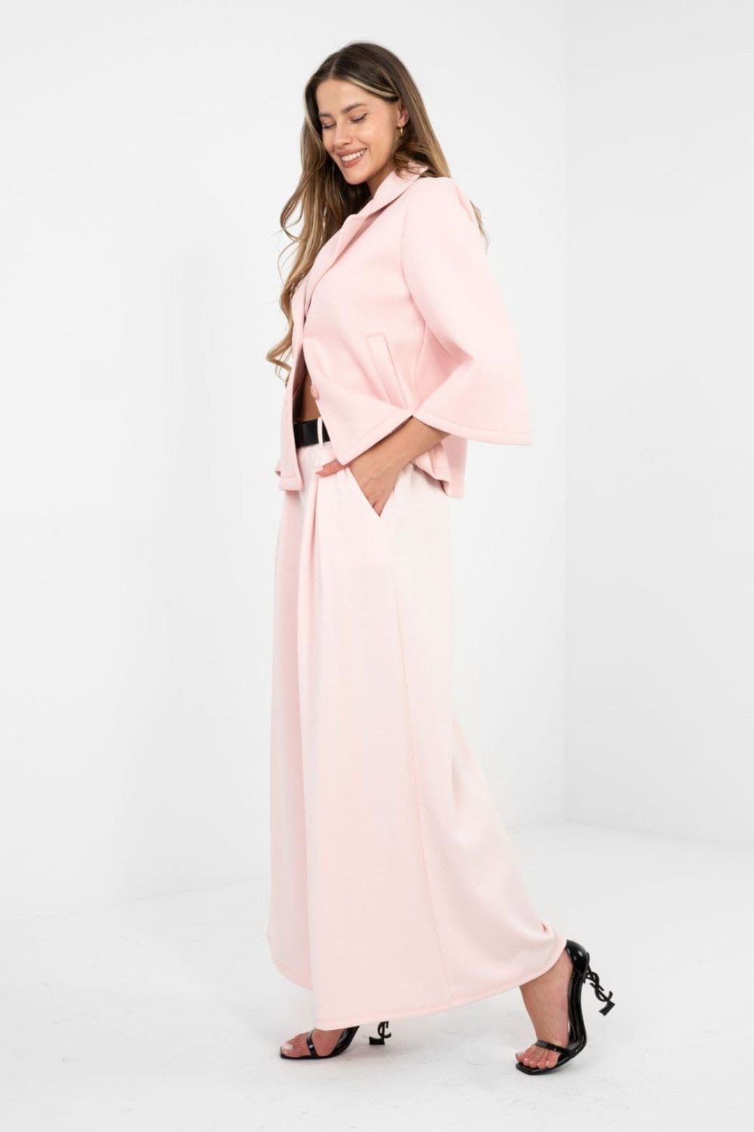 Love Lace Love Lace Women's Elegant Palazzo Sweatpants with Waist Belt in Pink - 4