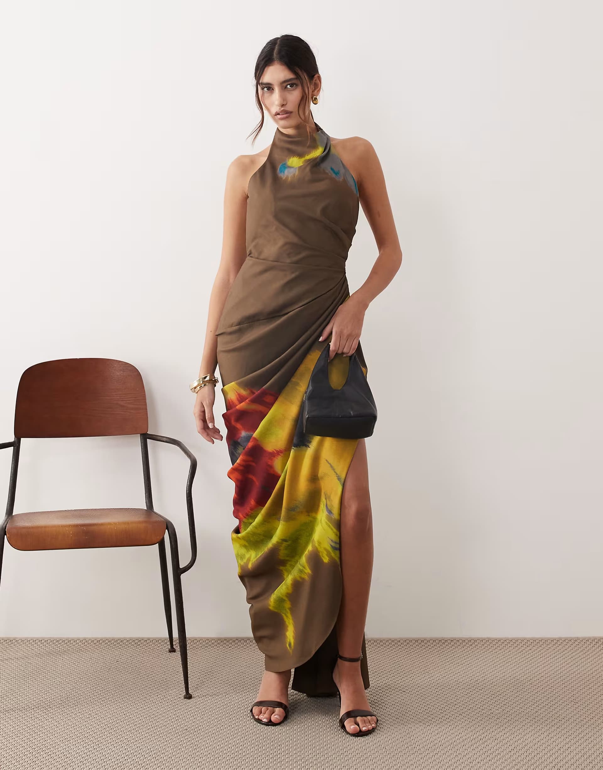 ASOS ARRANGE halter neck maxi dress in abstract floral print