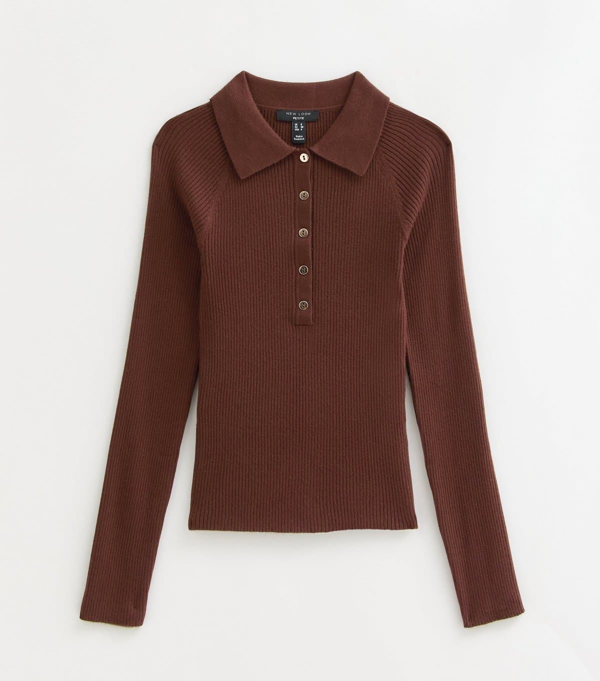 New Look Women's Petite Dark Brown Lightweight Rib Polo Shirt New Look