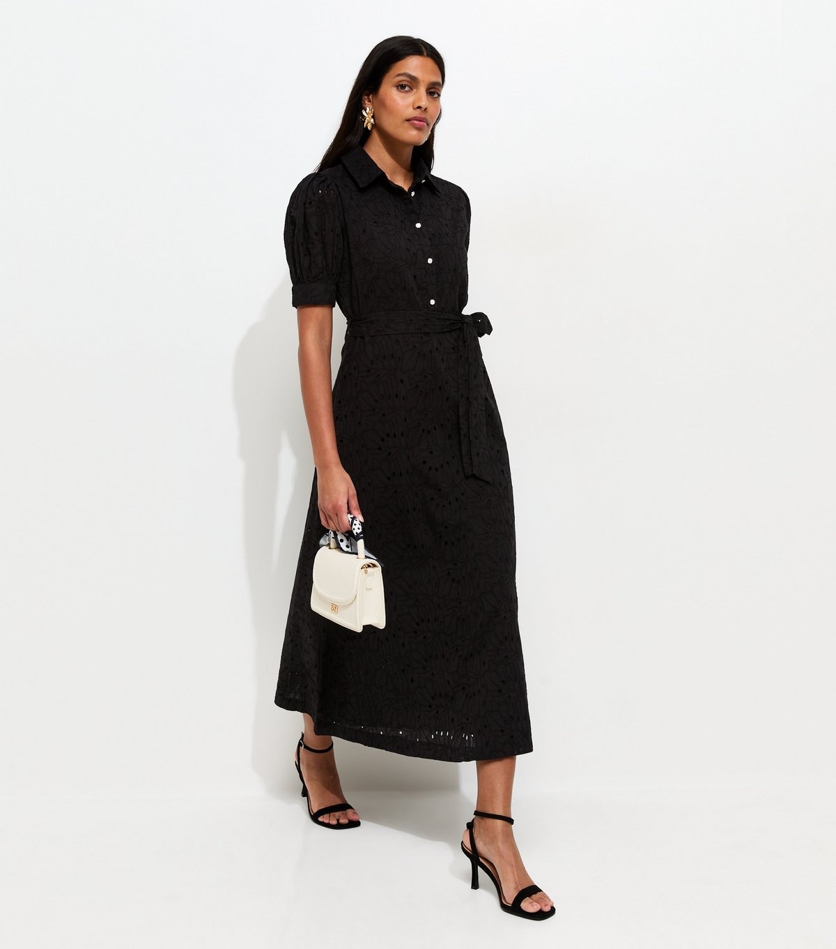 New Look Women's Black Broderie Shirt Midi Dress New Look - 2
