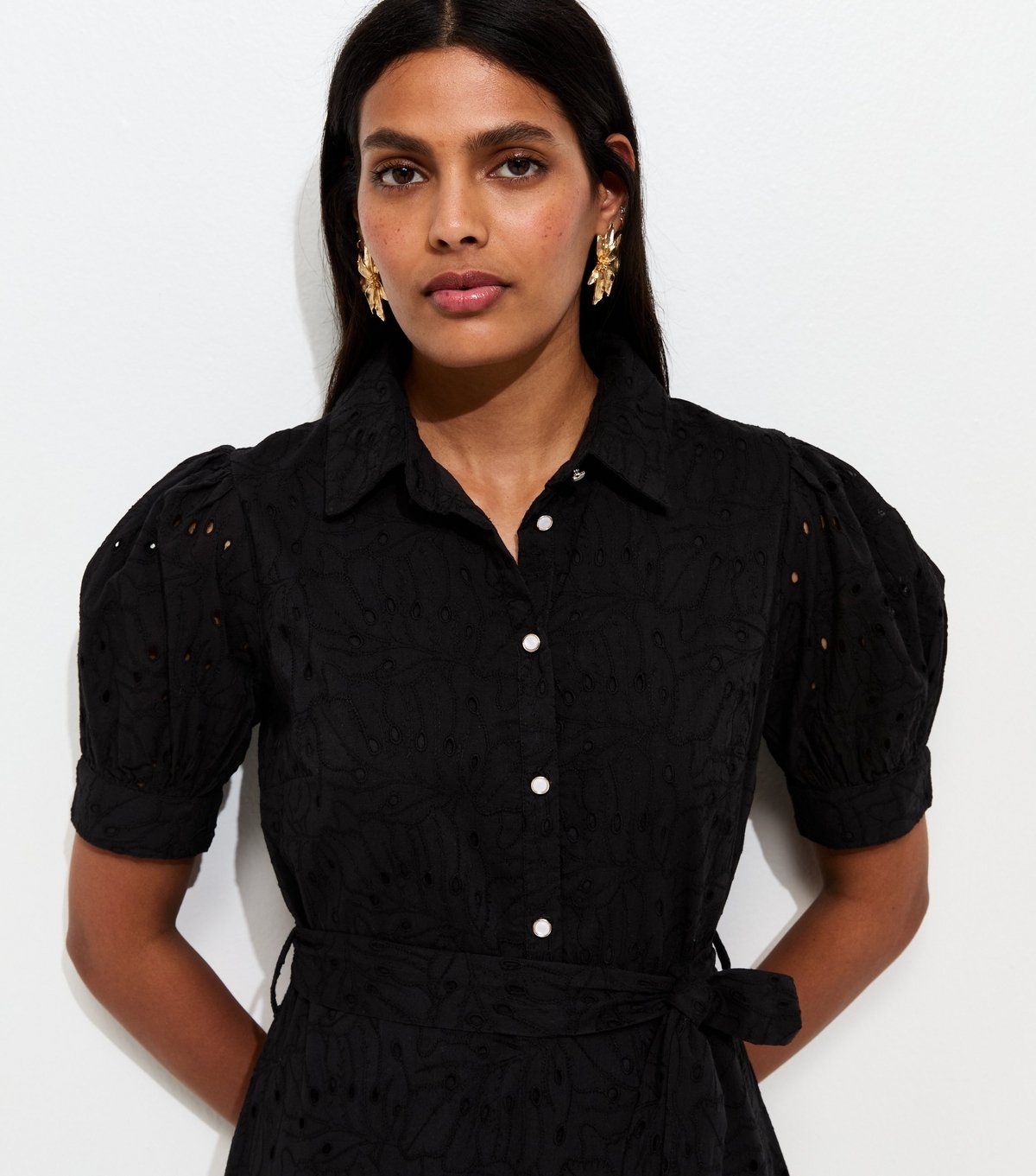 New Look Women's Black Broderie Shirt Midi Dress New Look - 3