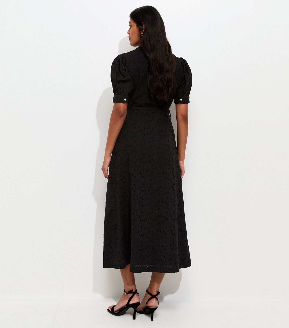 New Look Women's Black Broderie Shirt Midi Dress New Look - 4