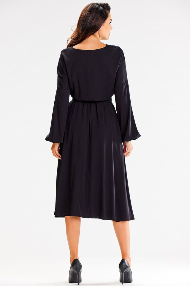 Love Lace Love Lace Women's Long Sleeve Loose Flared Day Dress with Sash in Black - 3
