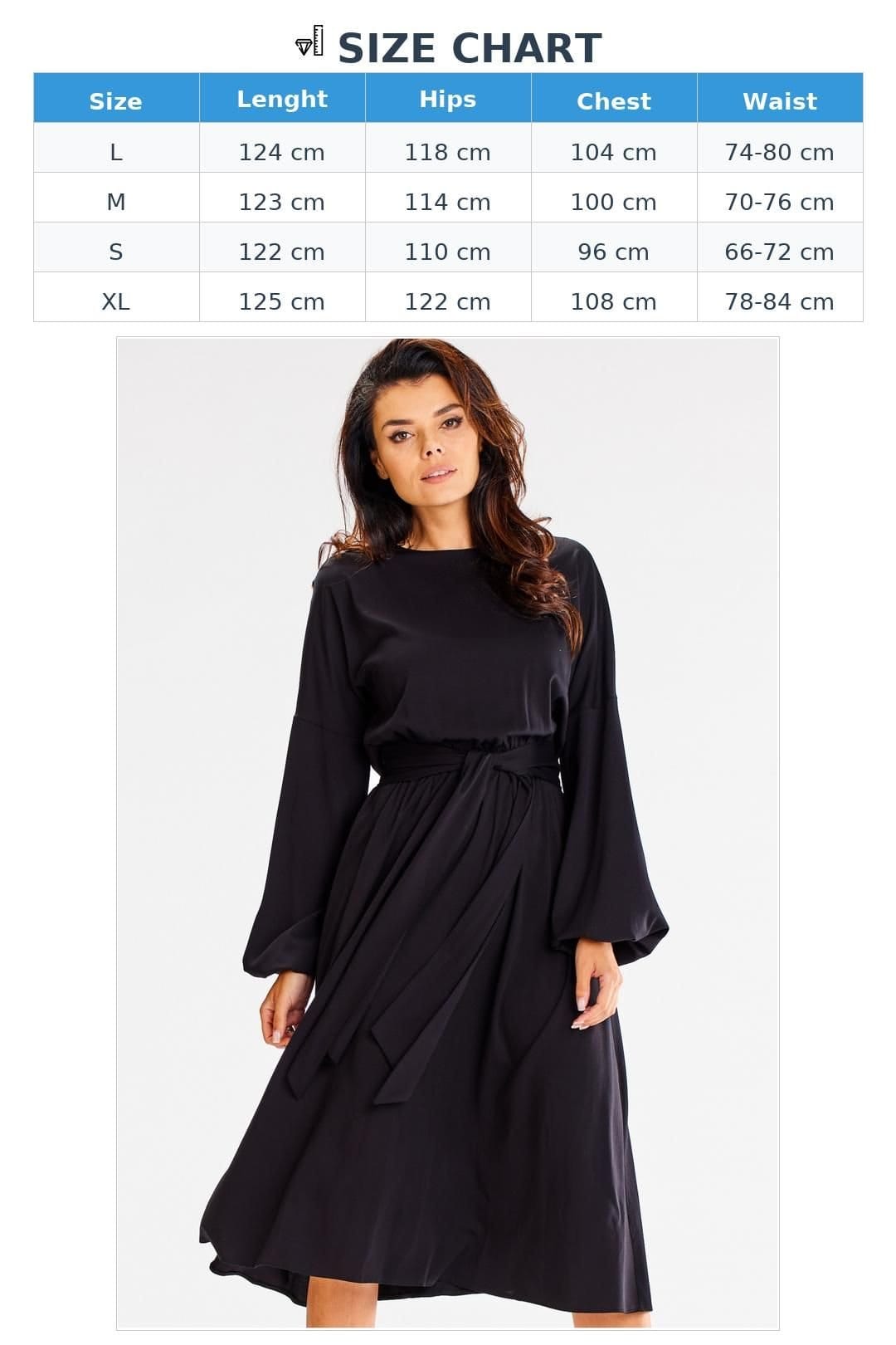 Love Lace Love Lace Women's Long Sleeve Loose Flared Day Dress with Sash in Black - 4