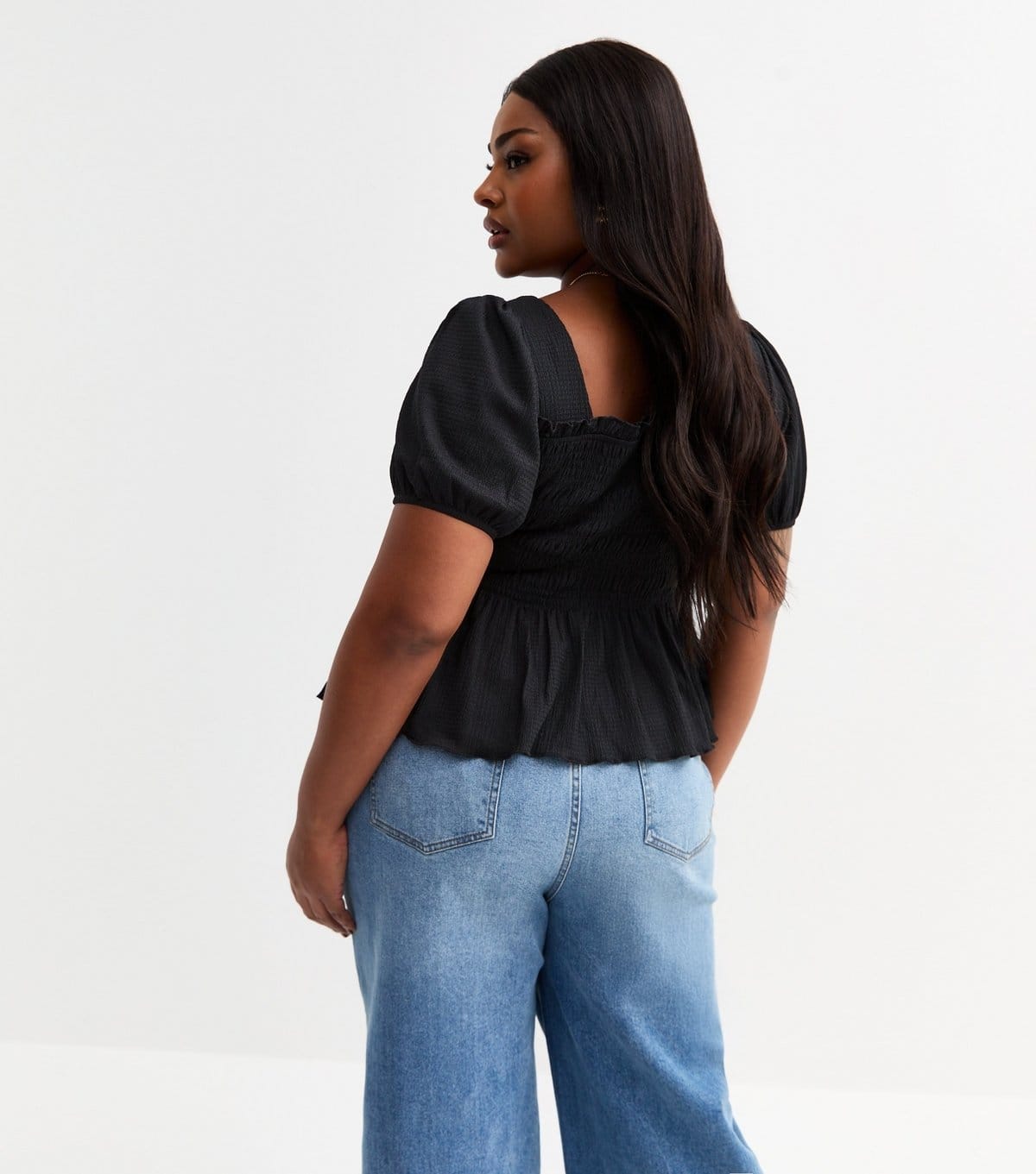 New Look Women's Plus Size Black Crinkled Shirred Top Curves New Look - 4