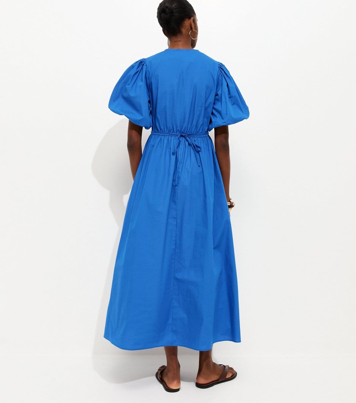 New Look Women's Bright Blue Cotton Puff Sleeve Midi Dress New Look - 4