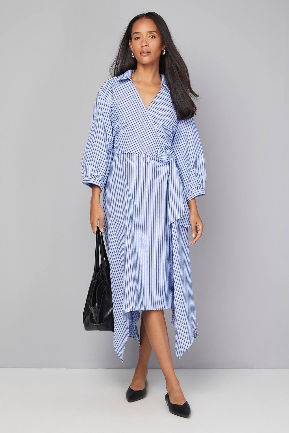 Wallis Wallis Women's Stripe Wrap Midi Dress in Blue - 2