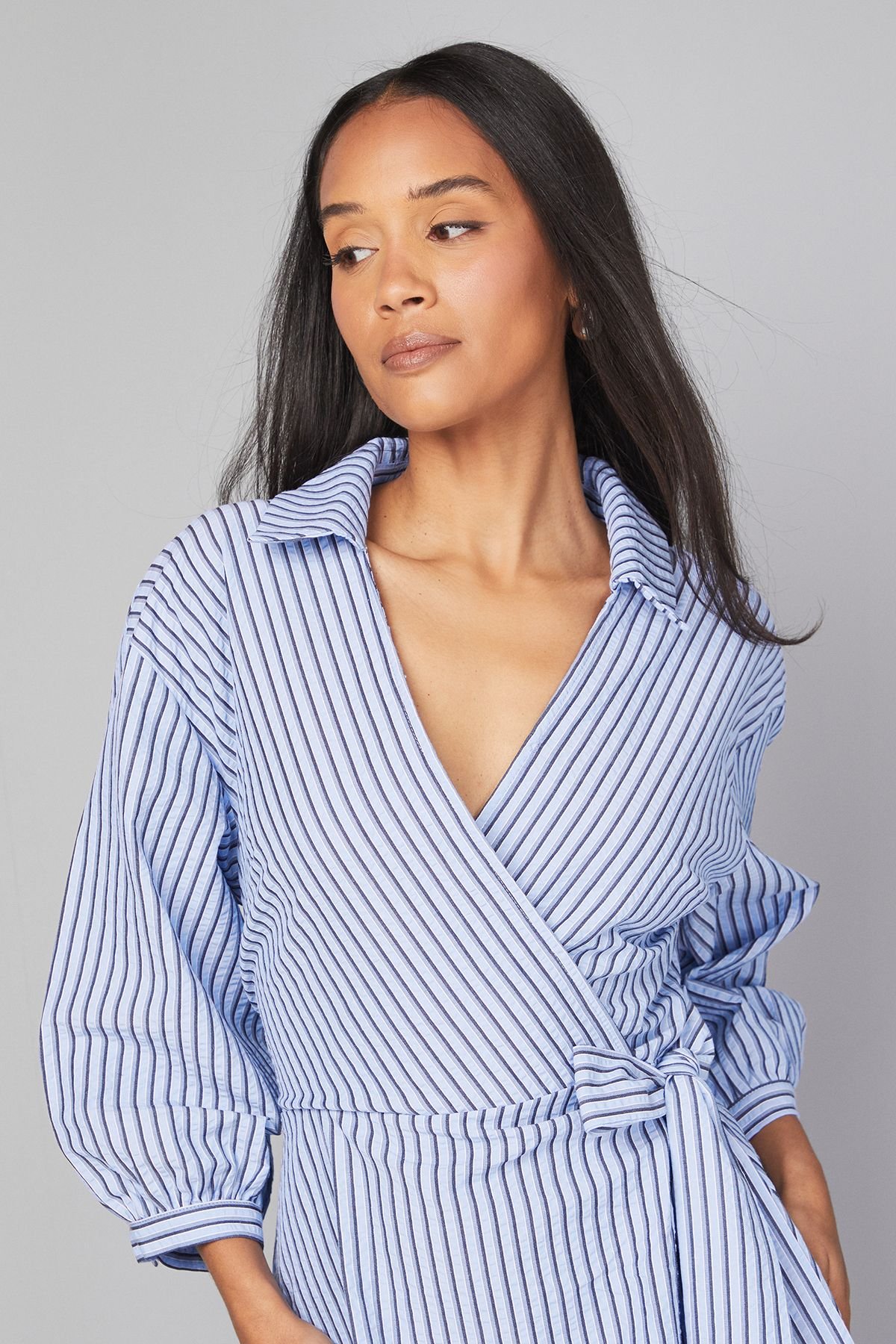 Wallis Wallis Women's Stripe Wrap Midi Dress in Blue - 4