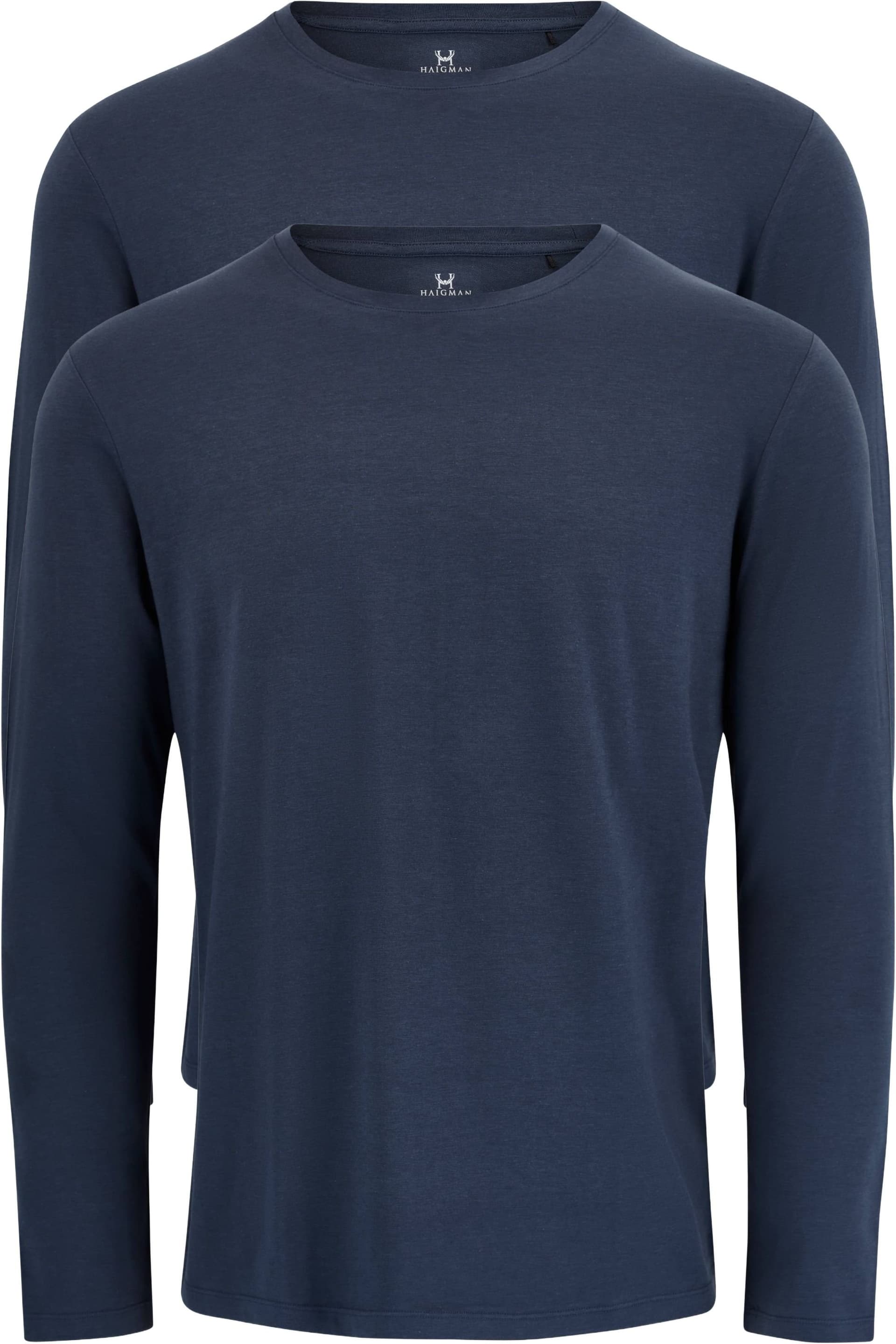 Haigman Haigman Men's Men's 2 Pack Bamboo Cotton Soft Stretch Long Sleeve T-Shirts in Blue