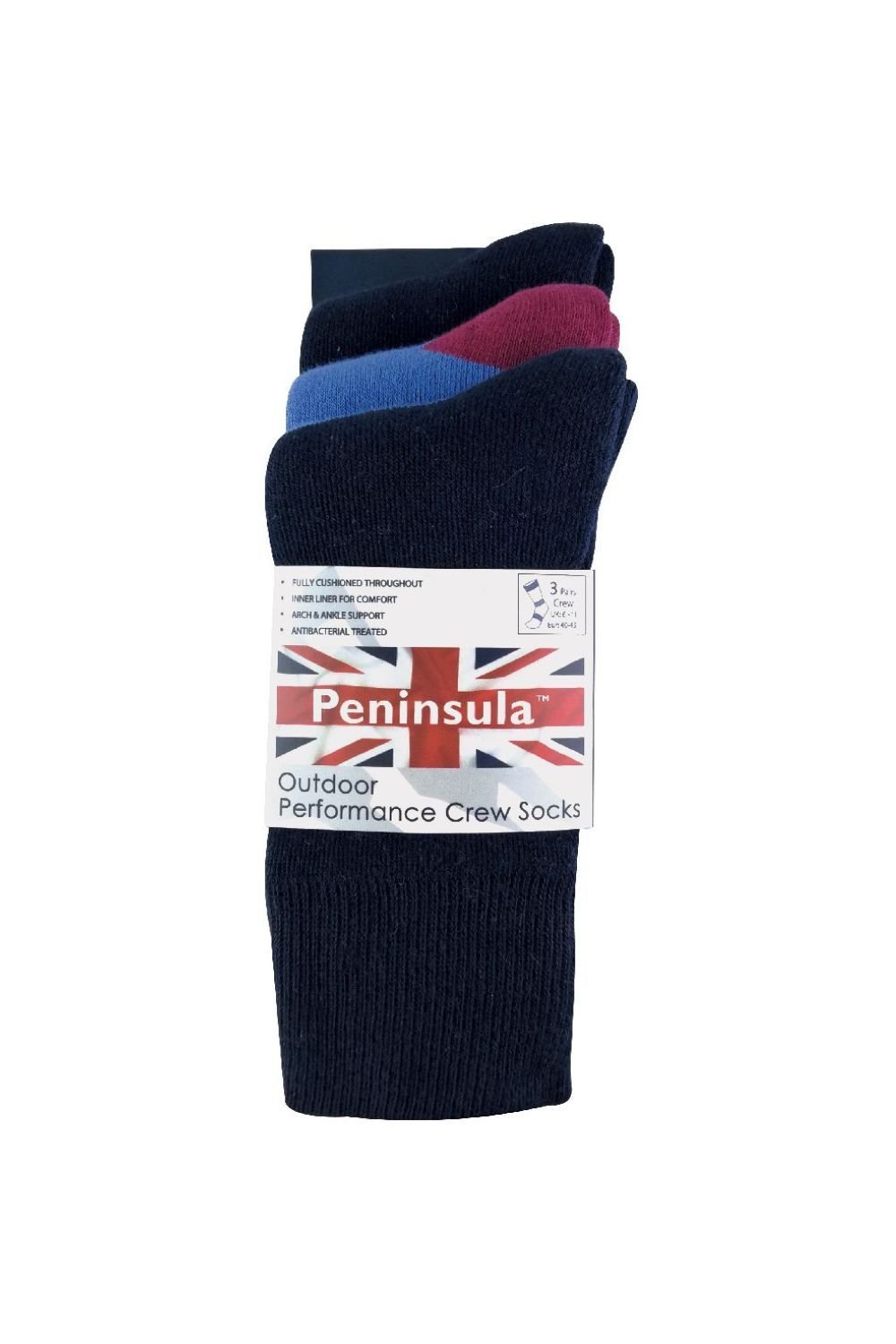 Peninsula Peninsula Men's 3 Pack Cushioned Anti Blister Dual Layer Hiking Socks in Mid Blue - 2