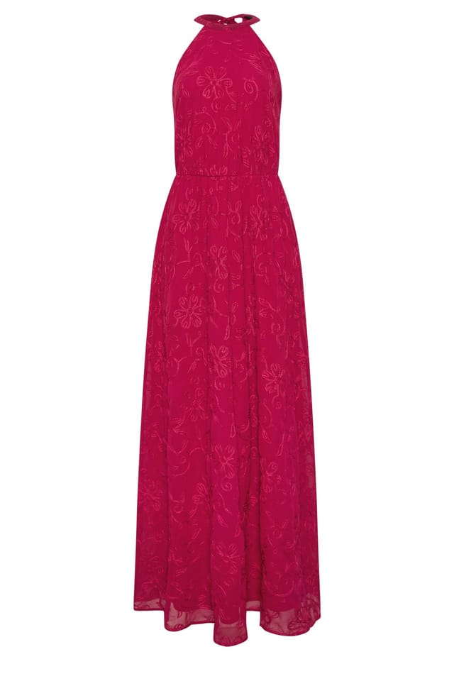 Long Tall Sally Long Tall Sally Women's Tall Embroidered Halterneck Maxi Dress in Cerise - 2