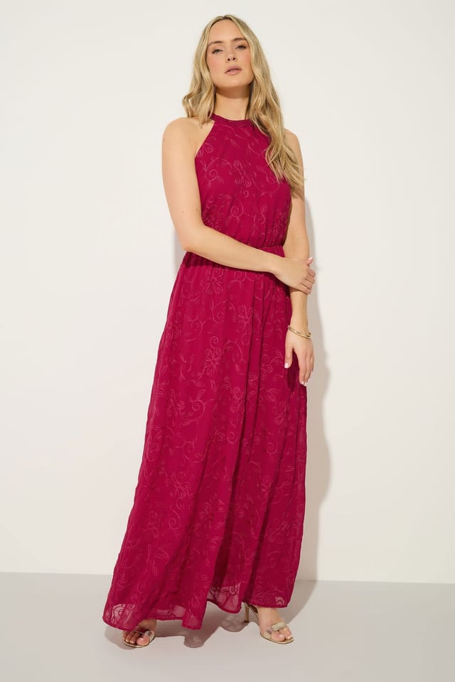 Long Tall Sally Long Tall Sally Women's Tall Embroidered Halterneck Maxi Dress in Cerise - 3