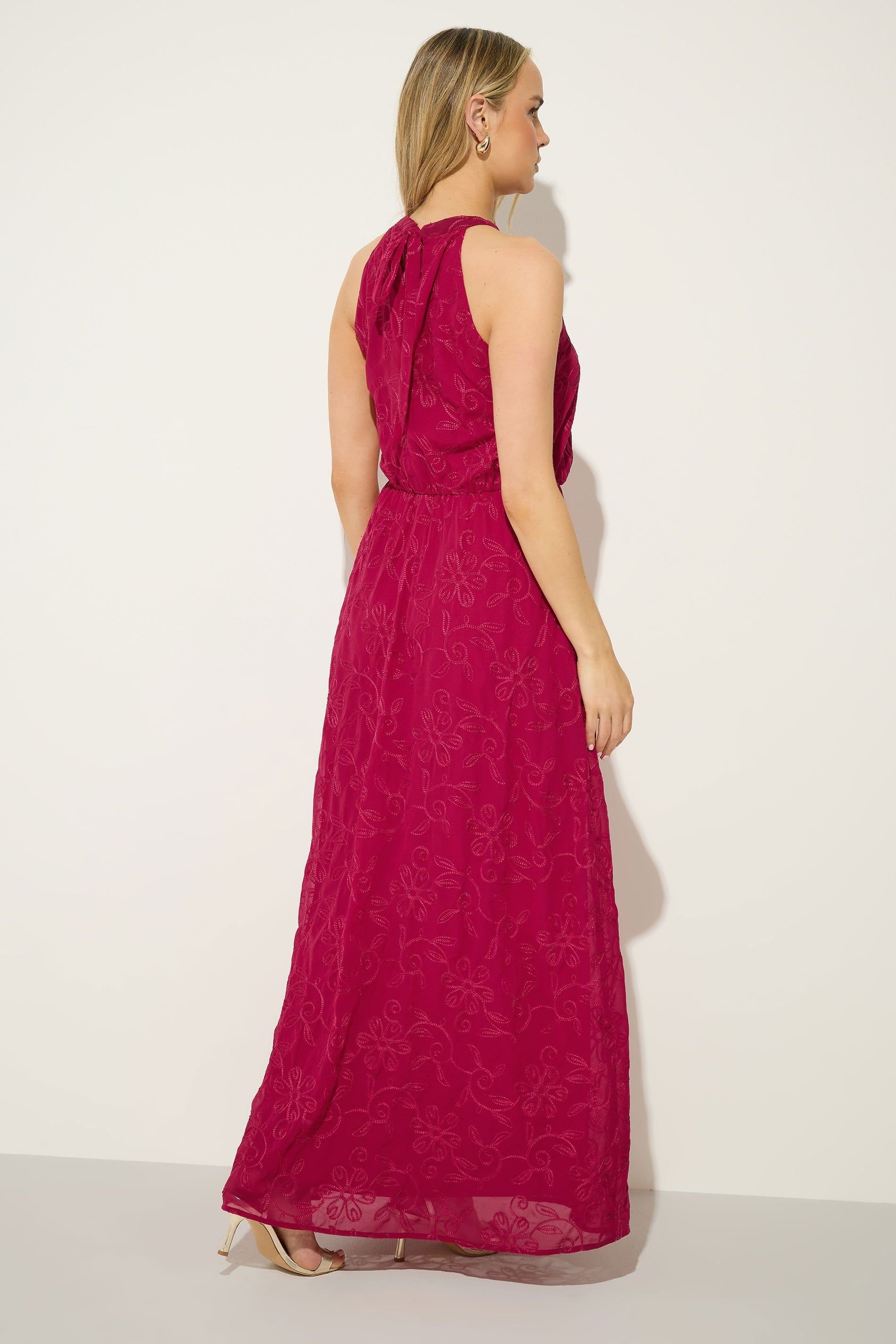 Long Tall Sally Long Tall Sally Women's Tall Embroidered Halterneck Maxi Dress in Cerise - 4