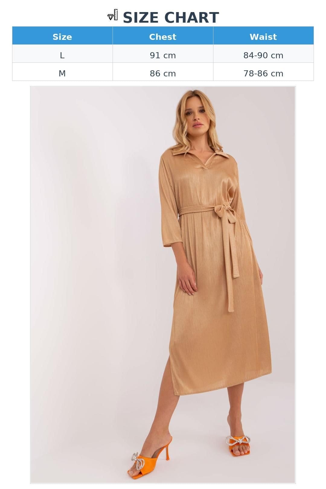Love Lace Love Lace Women's Ribbed V Neck Tie Waist 3/4 Sleeve Dress in Camel - 4