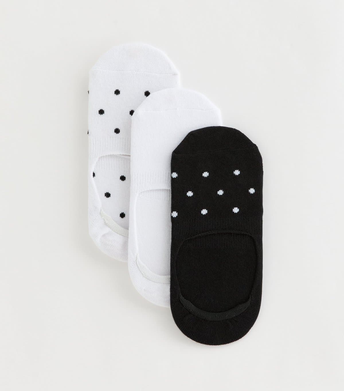 New Look Pack of 3 Black and White Polka Dot No Show Socks New Look
