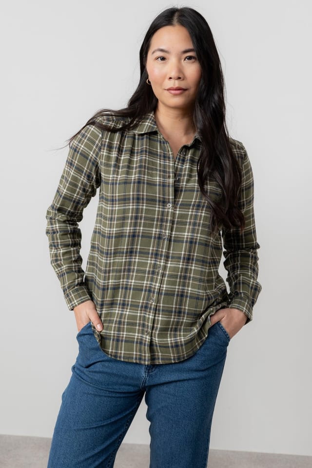 Lily & Me Lily & Me Women's Beech Brushed Cotton Long Sleeve Checked Shirt with Curved Hem - 2
