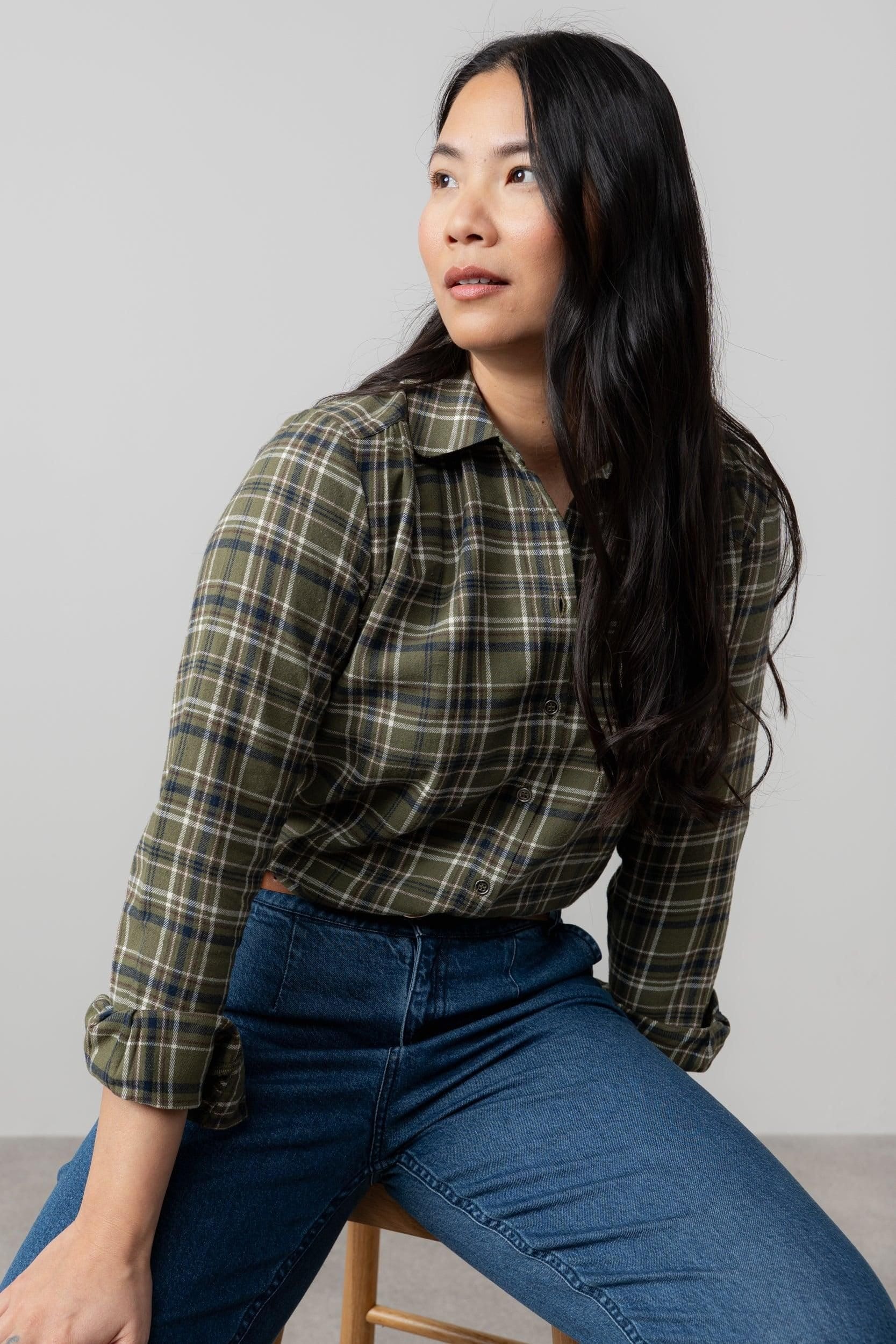 Lily & Me Lily & Me Women's Beech Brushed Cotton Long Sleeve Checked Shirt with Curved Hem - 4
