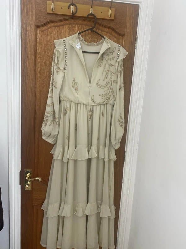 ASOS ASOS Embellished Tiered Maxi Dress - Cream / Beige - Size 8