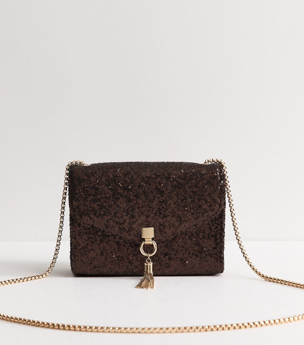 New Look New Look Dark Brown Sequin Embellished Crossbody Bag