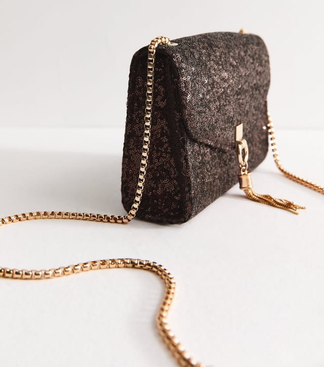 New Look Dark Brown Micro Sequin Embellished Crossbody Bag New Look - 3