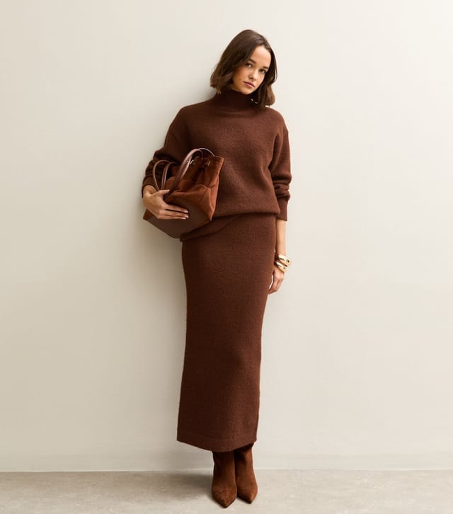 New Look Women's Dark Brown Brushed Knit Midi Skirt New Look - 3