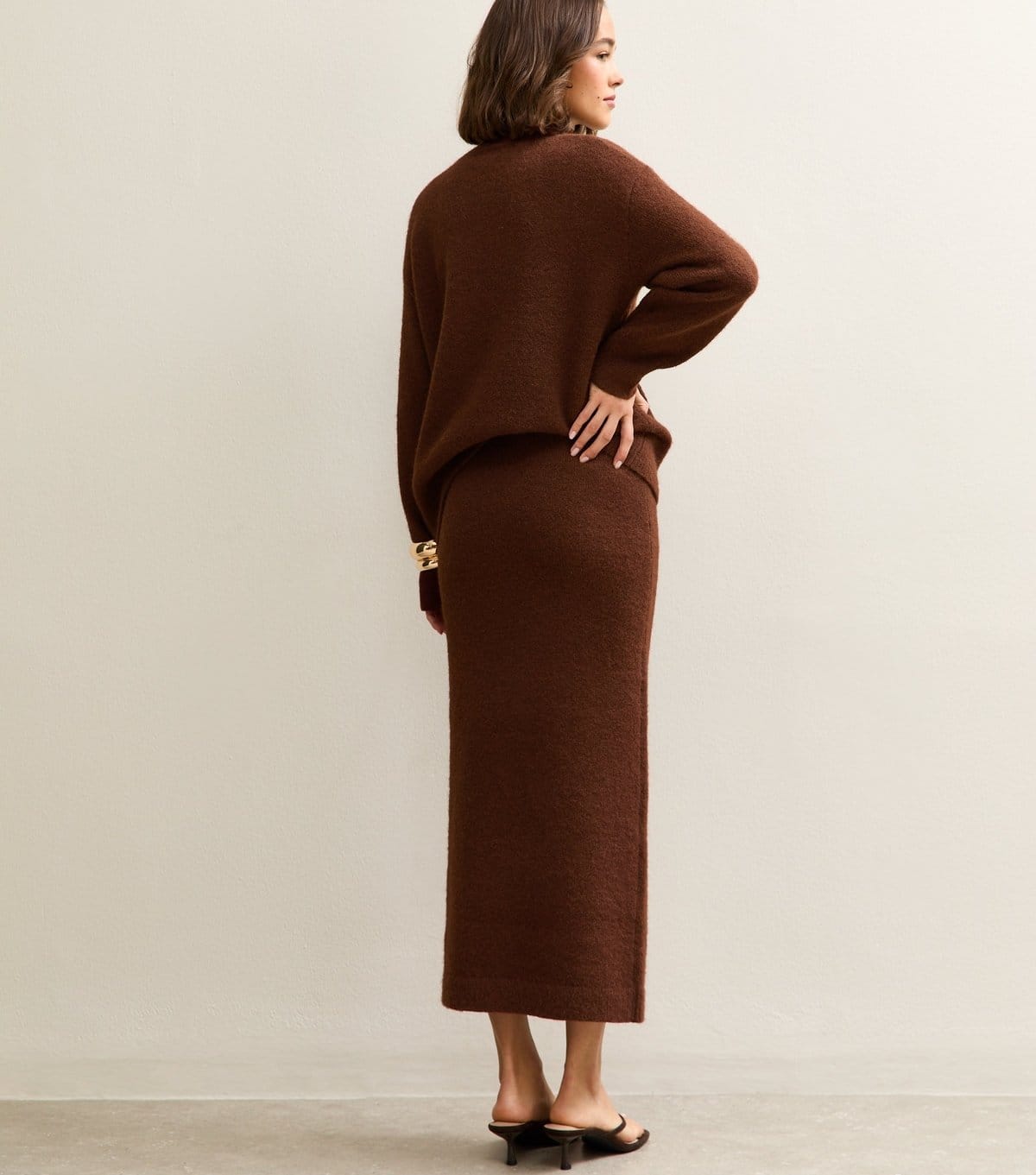 New Look Women's Dark Brown Brushed Knit Midi Skirt New Look - 4