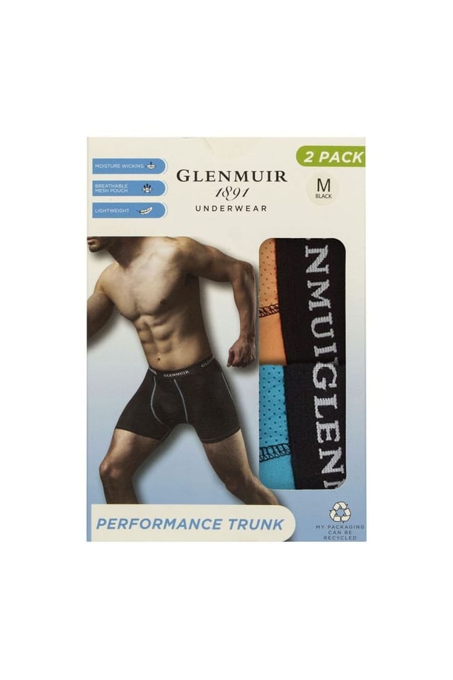 Glenmuir Glenmuir Men's 2 Pack Performance Trunks | Breathable Stretch Sports Fit Underwear in Blue - 2