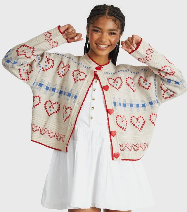 Skinnydip Women's Heart Stitch Knitted Cardigan Skinnydip New Look - 3
